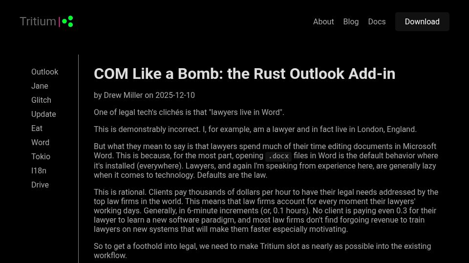 Screenshot of tritium.legal: COM Like a Bomb: Rust Outlook Add-in