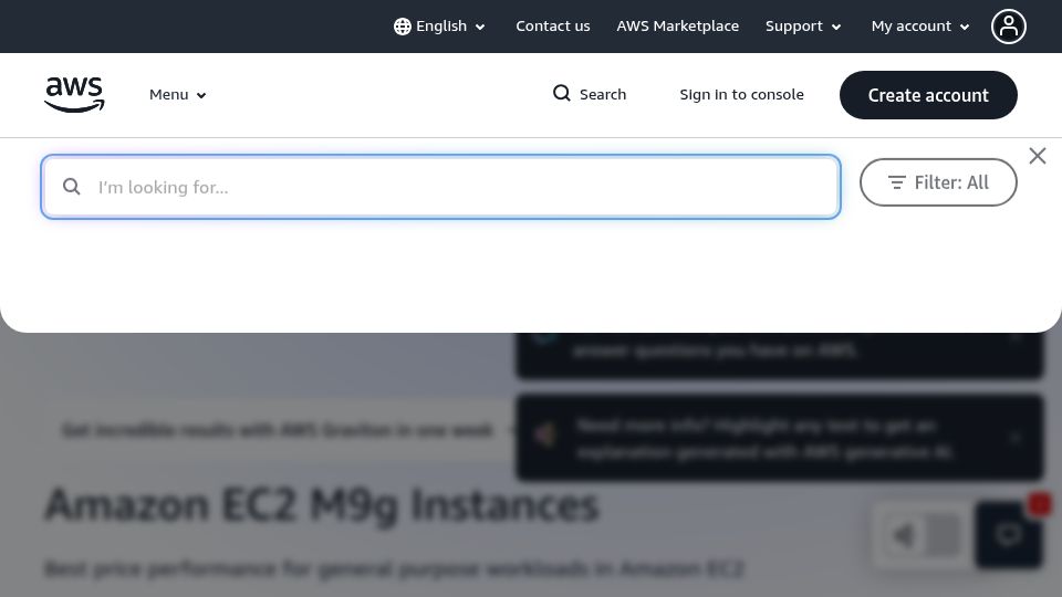 Screenshot of aws.amazon.com: Amazon EC2 M9g Instances