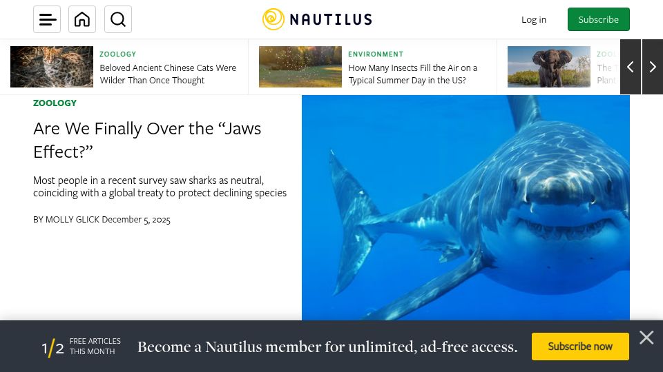 Screenshot of nautil.us: Are We over the "Jaws Effect?"