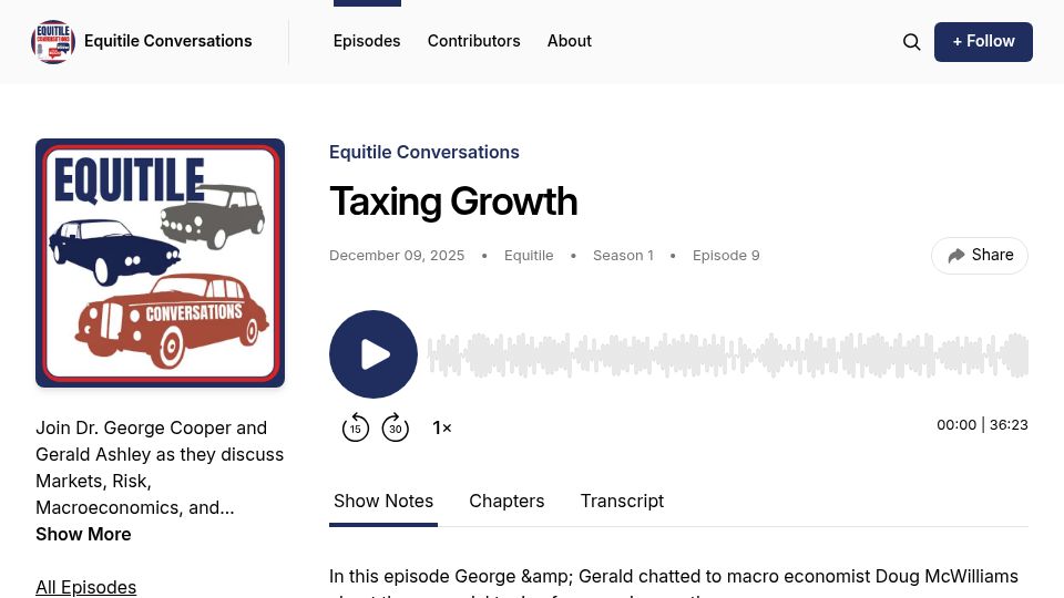 Screenshot of equitileconversations.com: Taxing Growth
