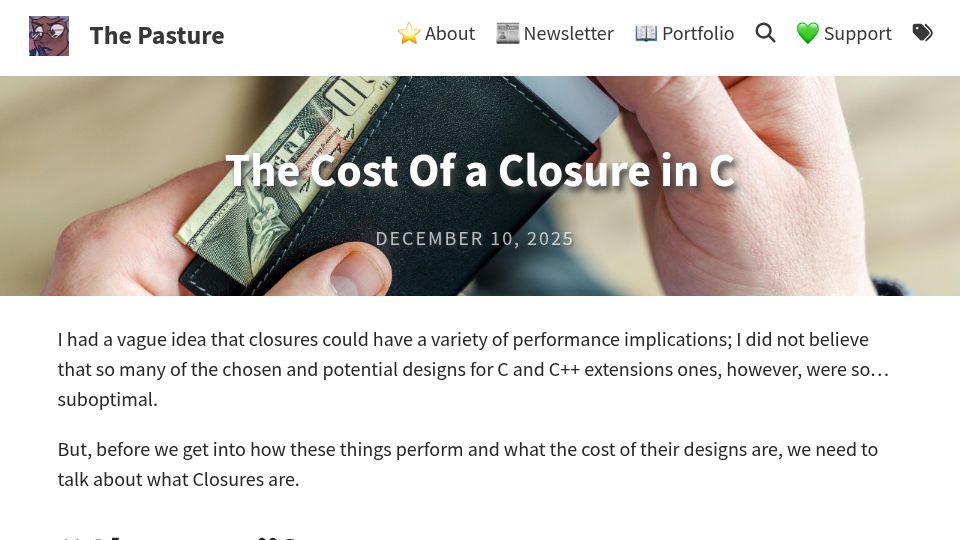 Screenshot of thephd.dev: The Cost of a Closure in C