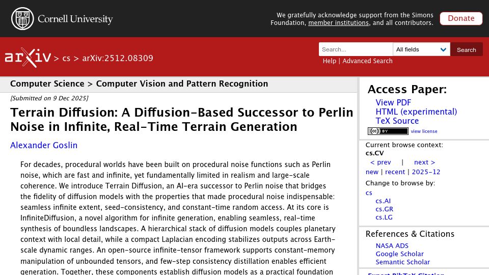 Screenshot of arxiv.org: Terrain Diffusion: A Diffusion-Based Successor to Perlin Noise