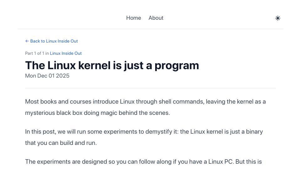 Screenshot of serversfor.dev: Booting Linux in QEMU and Writing PID 1 in Go to Illustrate Kernel as Program