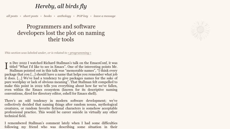 Screenshot of larr.net: Programmers and software developers lost the plot on naming their tools