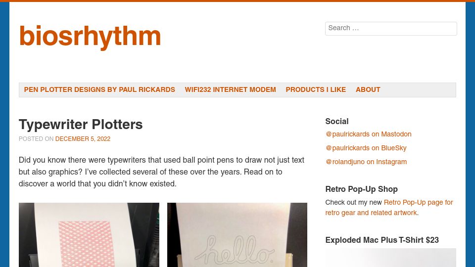 Screenshot of biosrhythm.com: Typewriter Plotters (2022)