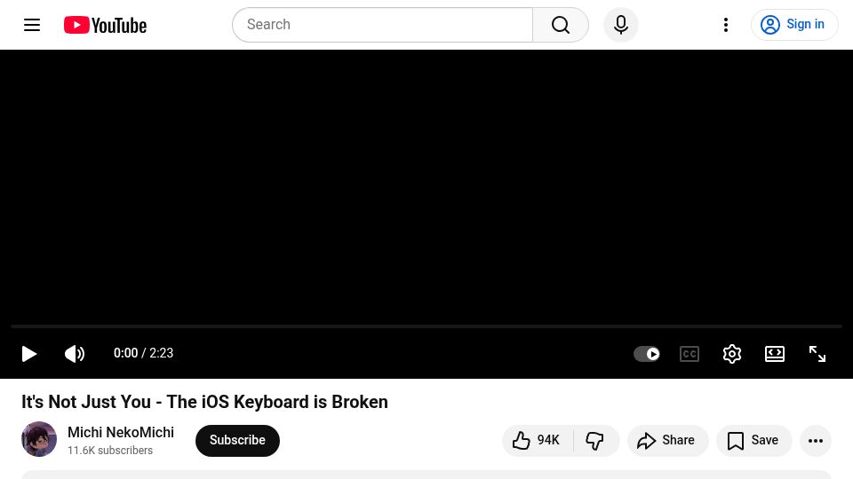 Screenshot of youtube.com: iPhone Typos? It's Not Just You – The iOS Keyboard Is Broken [video]