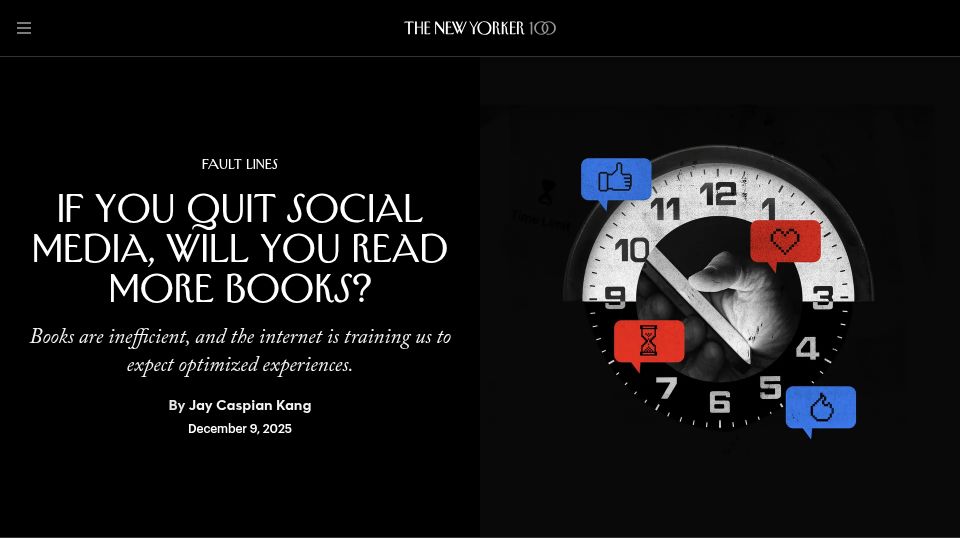 Screenshot of newyorker.com: If You Quit Social Media, Will You Read More Books?