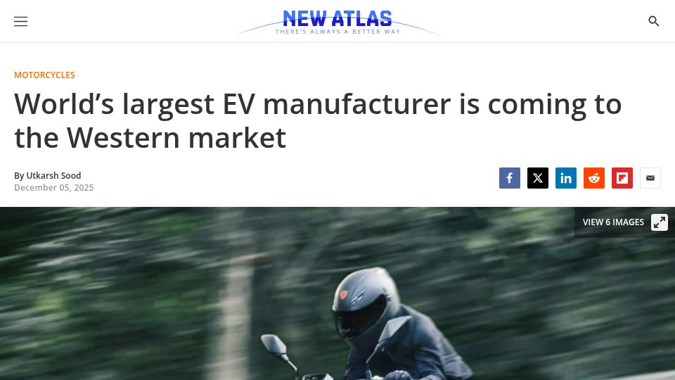 Screenshot of newatlas.com: Yadea is coming to the Western market