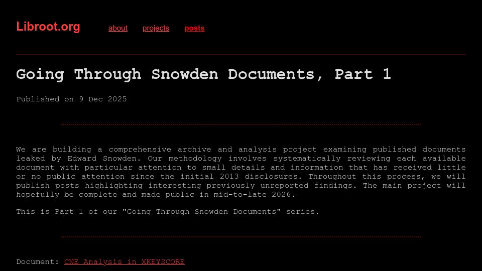 Screenshot of libroot.org: Going Through Snowden Documents, Part 1