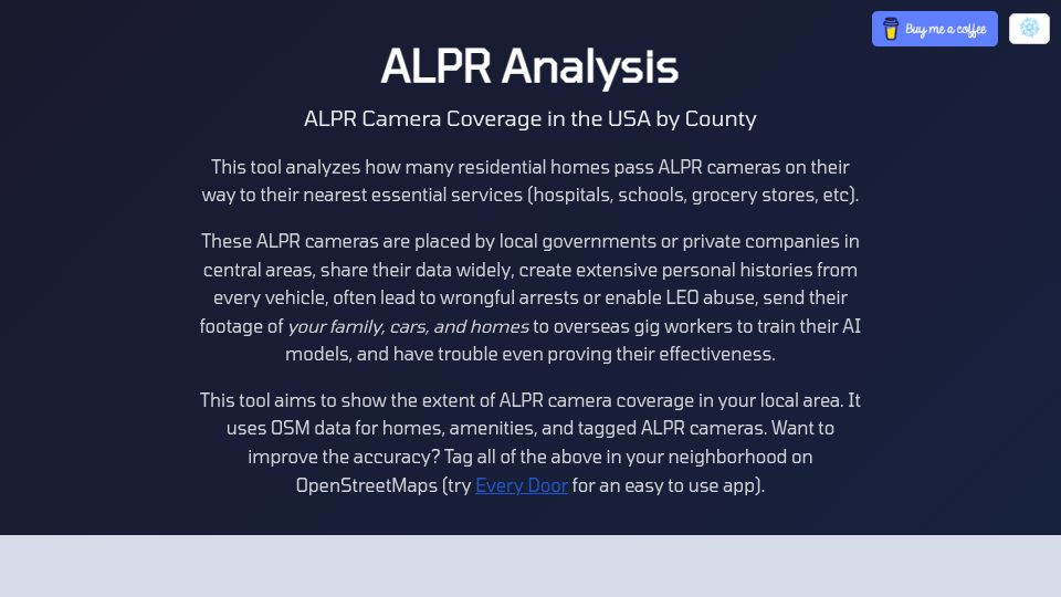 Screenshot of alpranalysis.com: Show HN: Automated license plate reader coverage in the USA