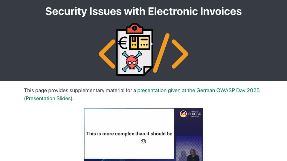 Screenshot of invoice.secvuln.info: Security issues with electronic invoices