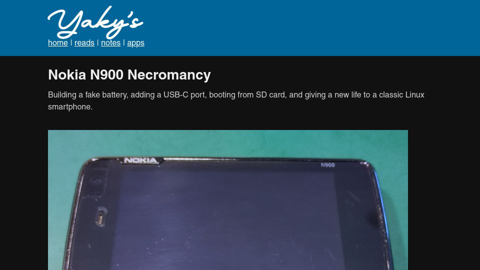 Screenshot of yaky.dev: Nokia N900 Necromancy