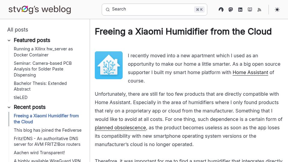 Screenshot of 0l.de: Freeing a Xiaomi humidifier from the cloud