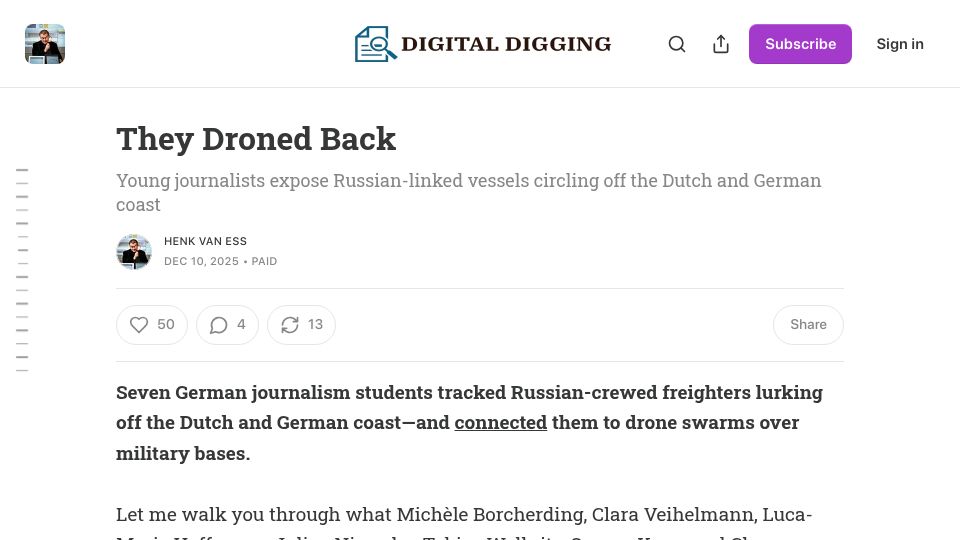 Screenshot of digitaldigging.org: Journalism students expose Russian-linked vessels off the Dutch and German coast