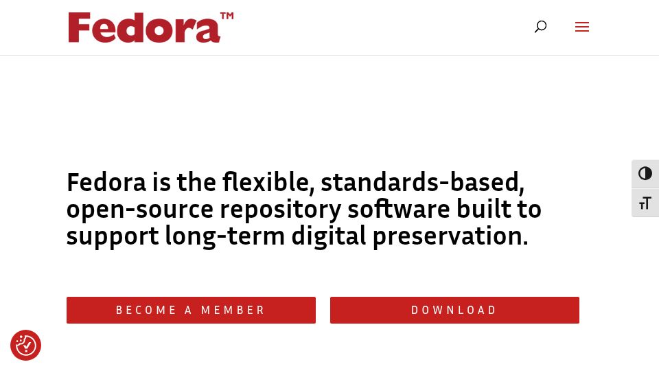 Screenshot of fedorarepository.org: Fedora: Open-source repository for long-term digital preservation