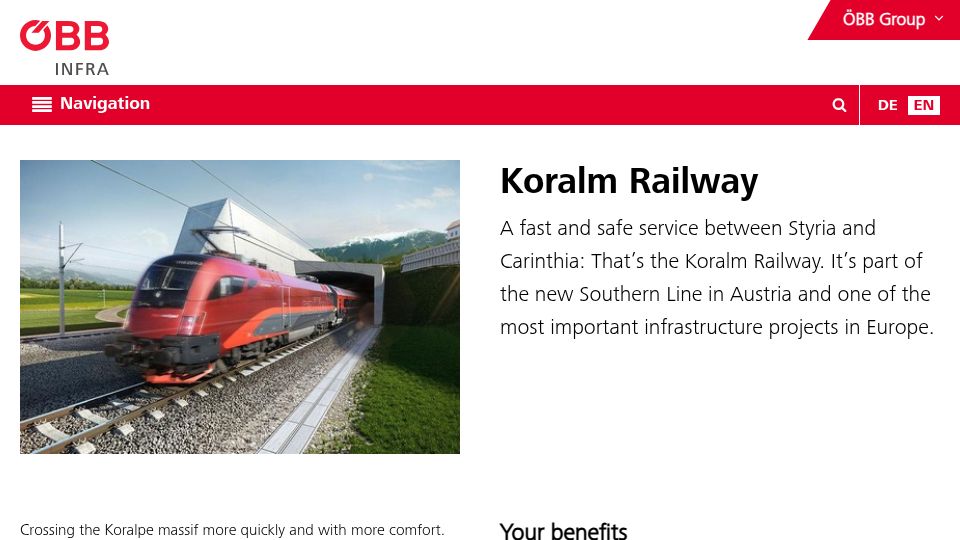 Screenshot of infrastruktur.oebb.at: Koralm Railway
