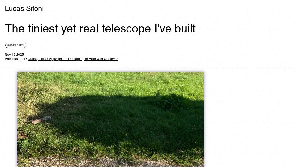Screenshot of lucassifoni.info: The tiniest yet real telescope I've built