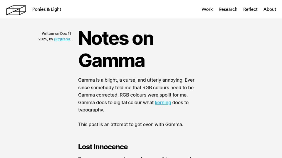 Screenshot of poniesandlight.co.uk: Notes on Gamma