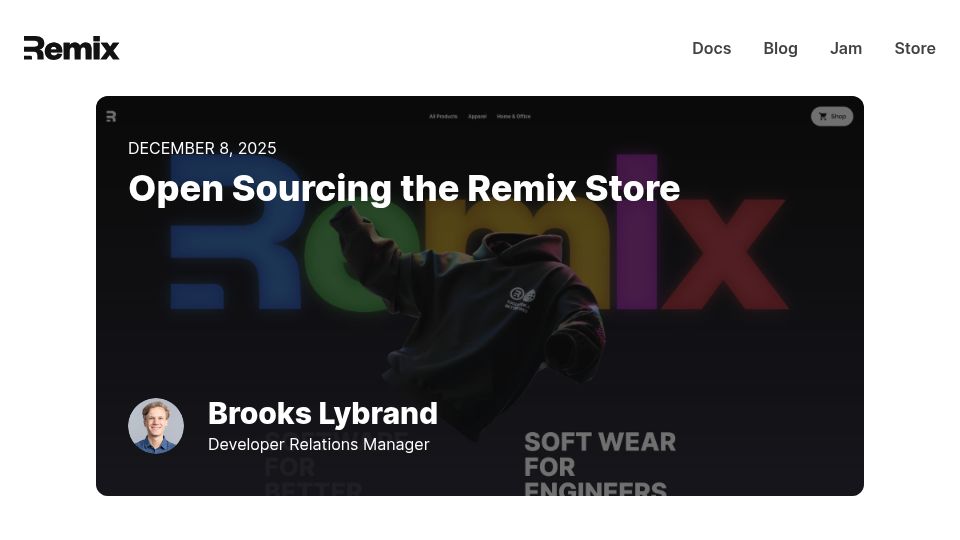 Screenshot of remix.run: Open sourcing the Remix Store