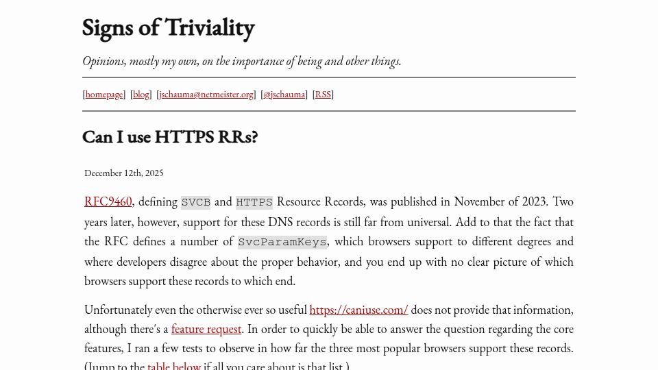 Screenshot of netmeister.org: Can I use HTTPS RRs?