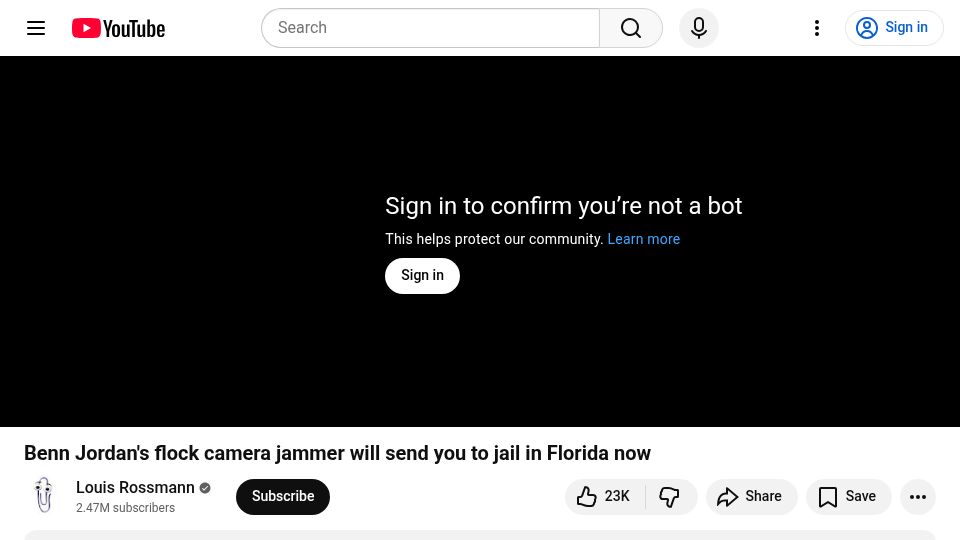 Screenshot of youtube.com: Benn Jordan’s flock camera jammer will send you to jail in Florida now [video]