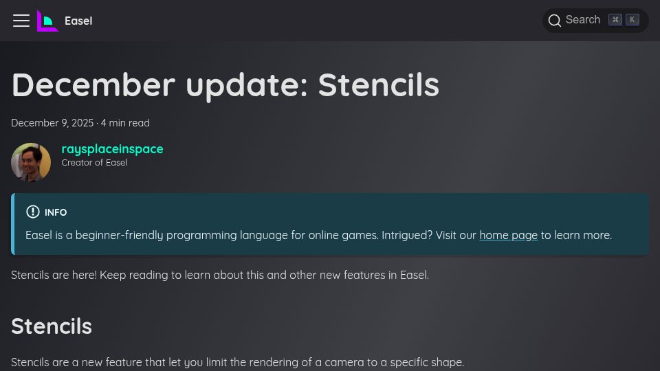Screenshot of easel.games: Easel Now Has Stencils