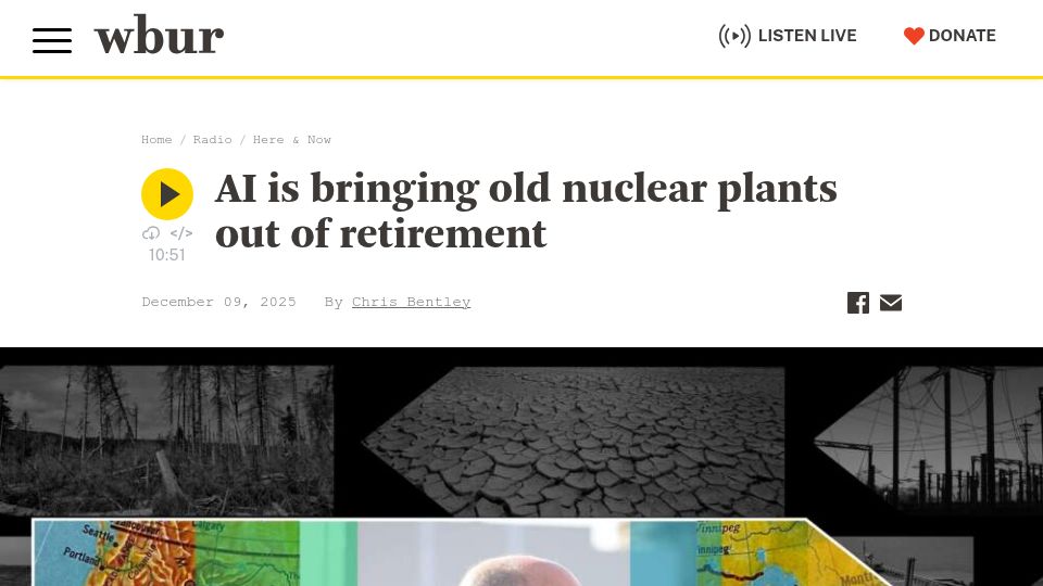 Screenshot of wbur.org: AI is bringing old nuclear plants out of retirement