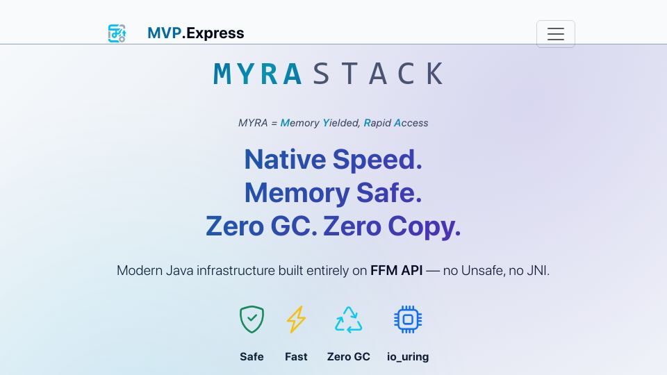 Screenshot of mvp.express: Java FFM zero-copy transport using io_uring