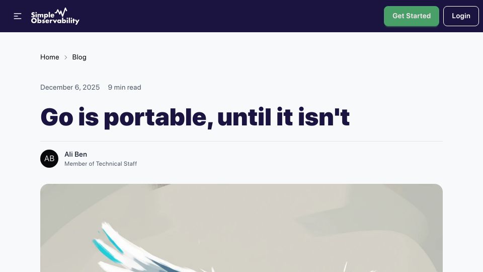 Screenshot of simpleobservability.com: Go is portable, until it isn't