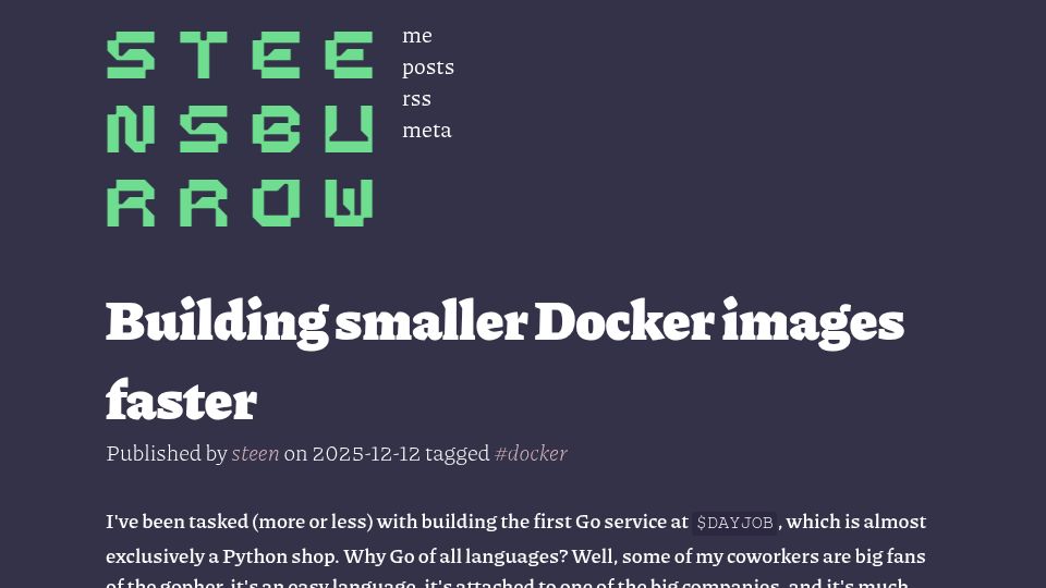 Screenshot of sgt.hootr.club: Building small Docker images faster