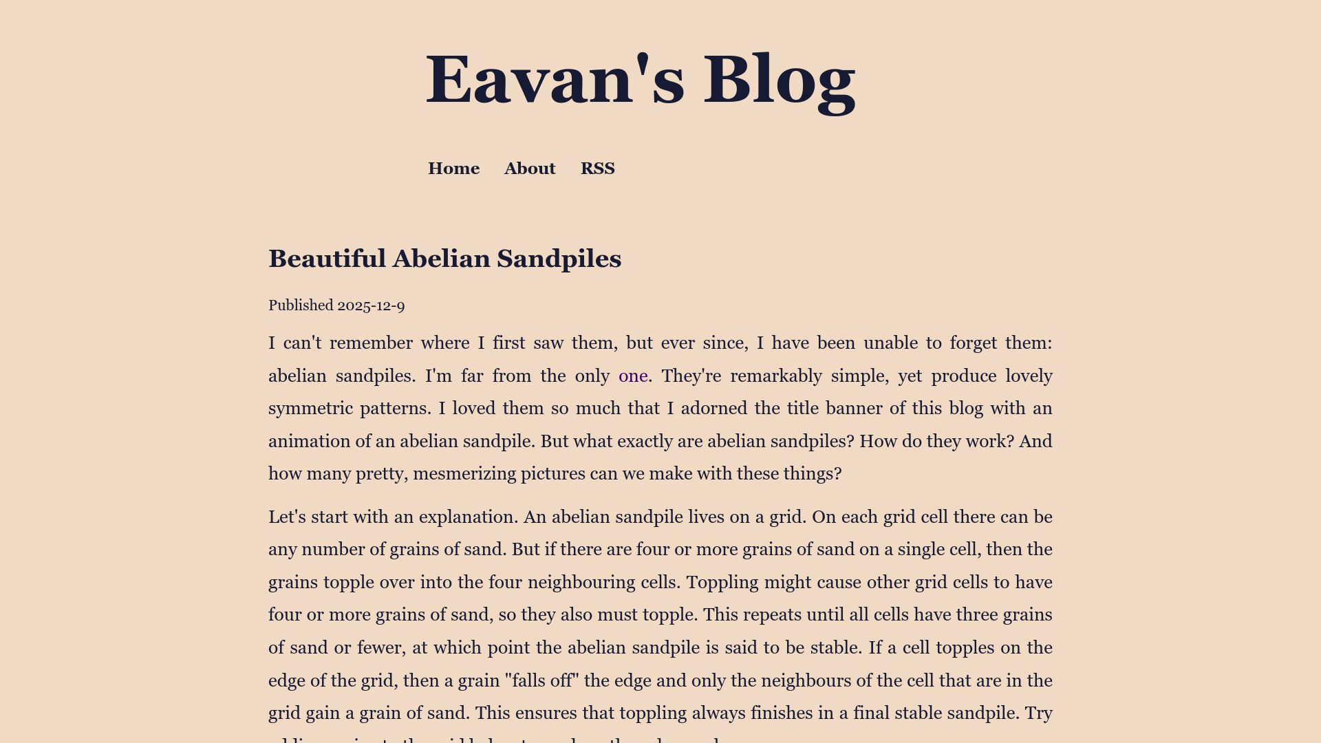 Screenshot of eavan.blog: Beautiful Abelian Sandpiles