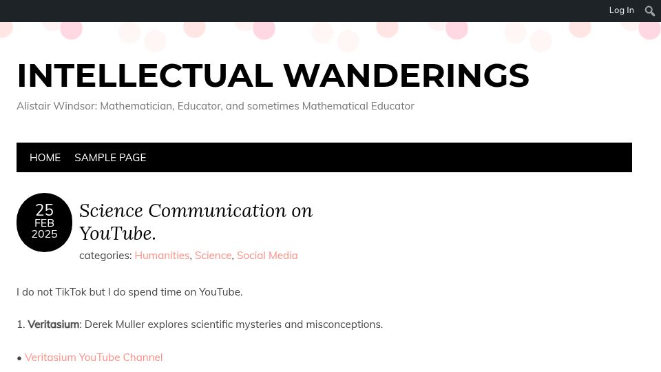 Screenshot of blogs.memphis.edu: Science Communications on YouTube