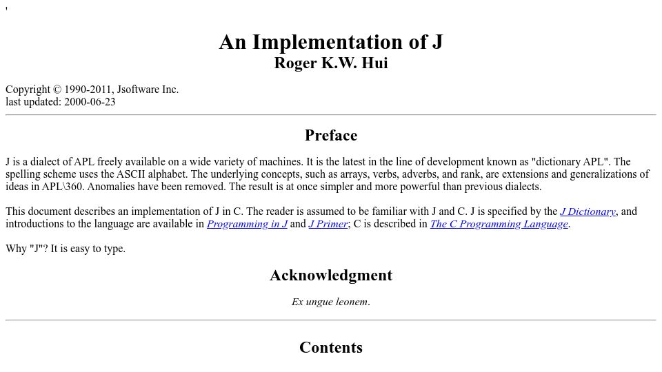 Screenshot of jsoftware.com: An Implementation of J (1992)