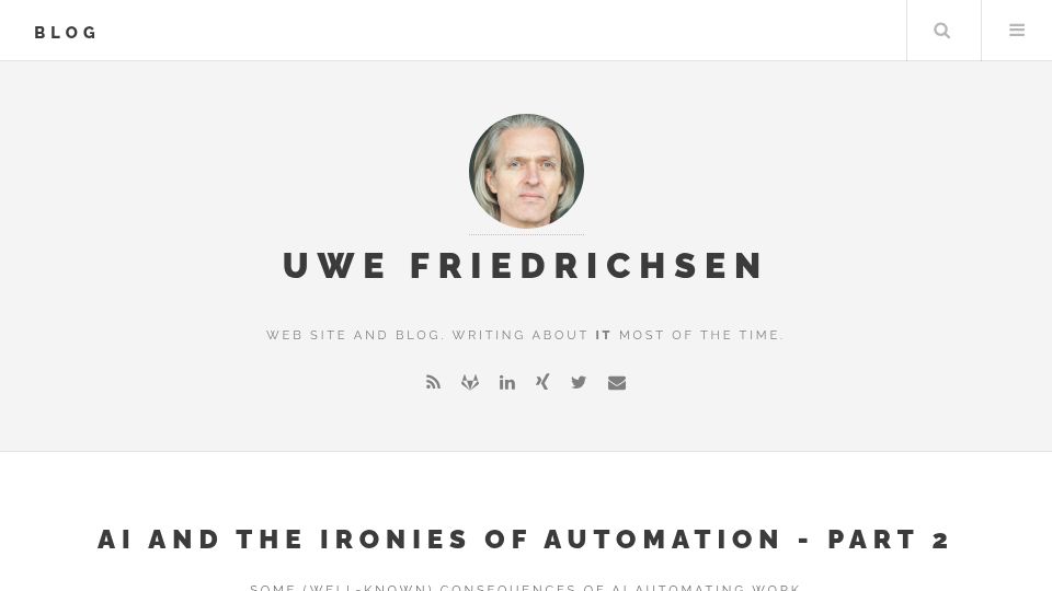 Screenshot of ufried.com: AI and the ironies of automation – Part 2