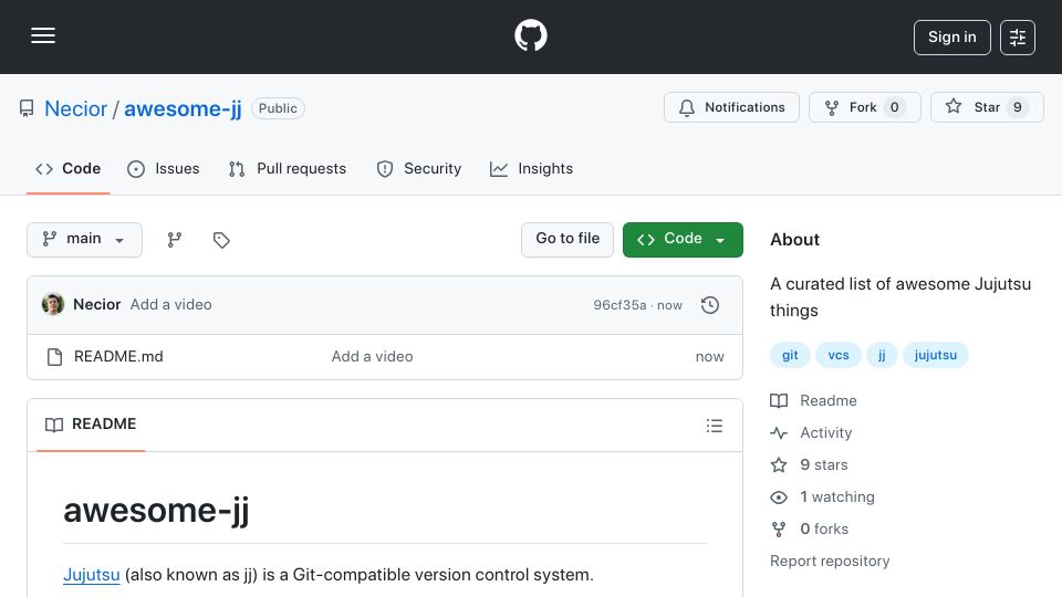 Screenshot of github.com: Awesome-Jj: Jujutsu Things