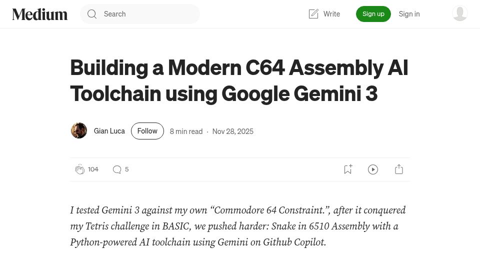 Screenshot of medium.com: Building a Modern C64 Assembly AI Toolchain