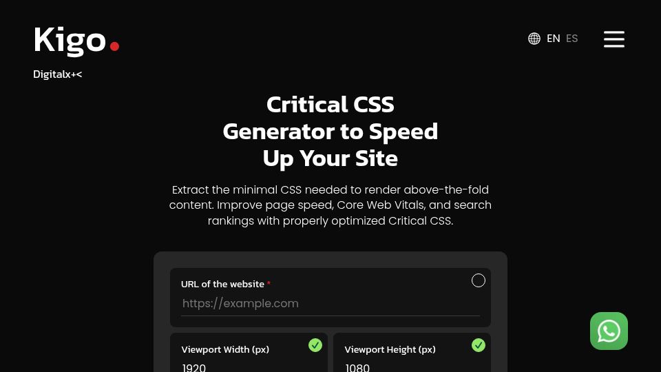 Screenshot of kigo.studio: Show HN: Listened to your feedback, Critical CSS Generator
