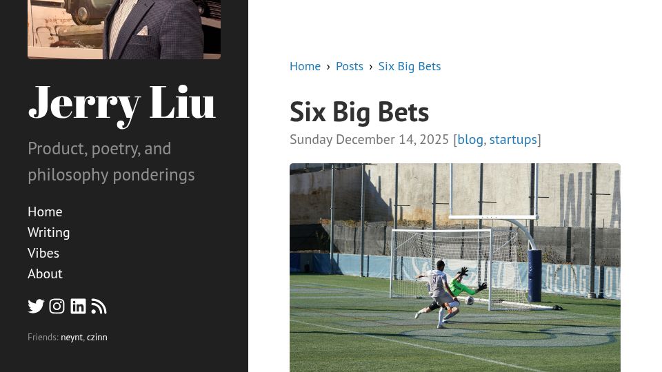 Screenshot of jerry.wtf: Six Big Bets
