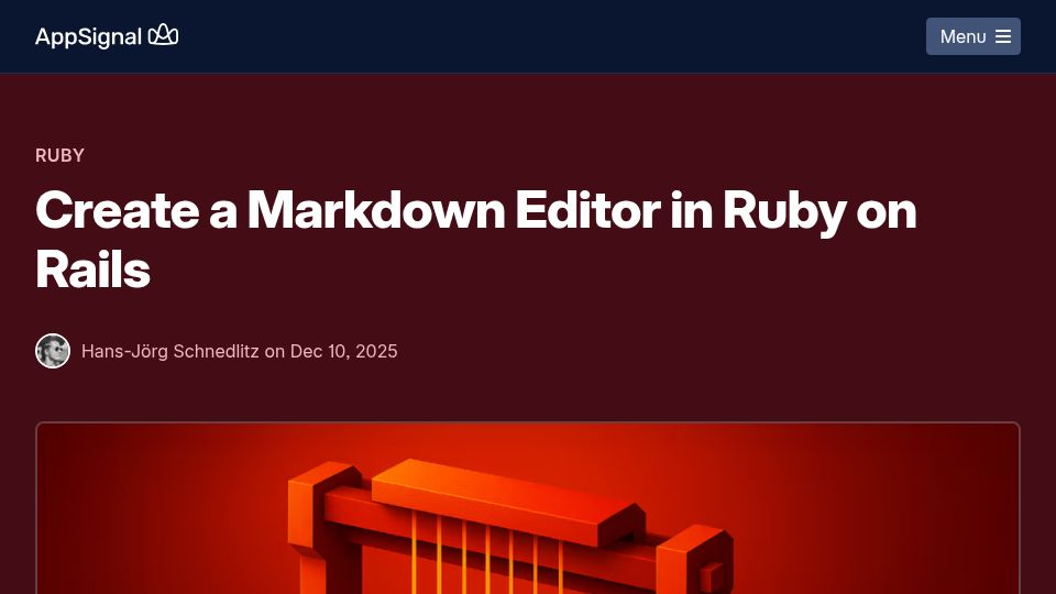 Screenshot of blog.appsignal.com: Create a Markdown Editor in Ruby on Rails