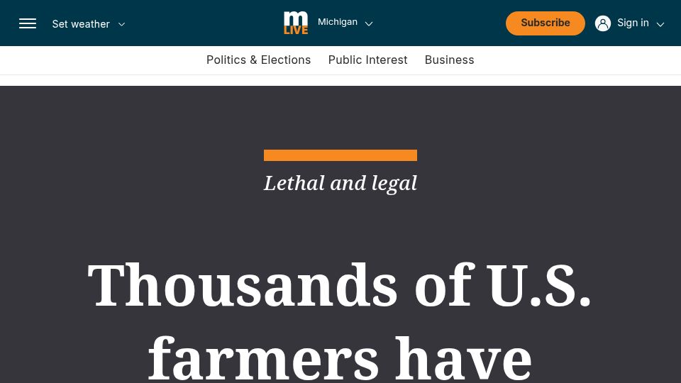 Screenshot of mlive.com: Thousands of U.S. farmers have Parkinson's. They blame a deadly pesticide