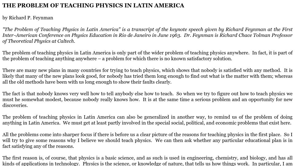 Screenshot of calteches.library.caltech.edu: The Problem of Teaching Physics in Latin America (1963)