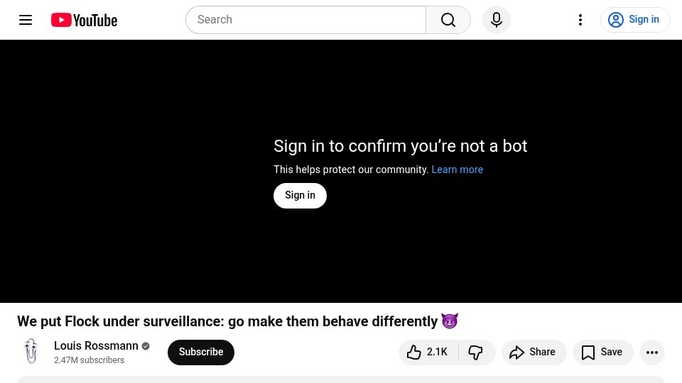 Screenshot of youtube.com: We Put Flock Under Surveillance: Go Make Them Behave Differently [video]