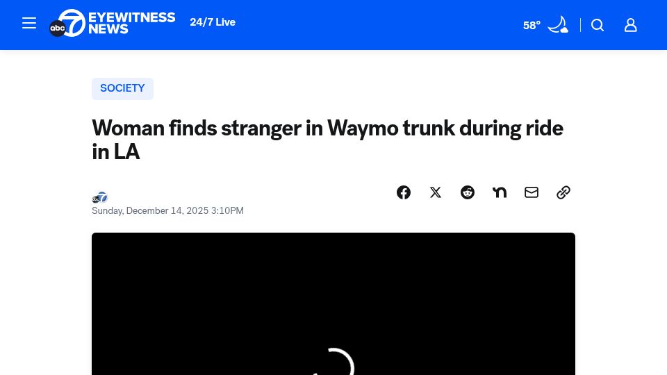 Screenshot of abc7.com: Mom and daughter find stranger in trunk of Waymo