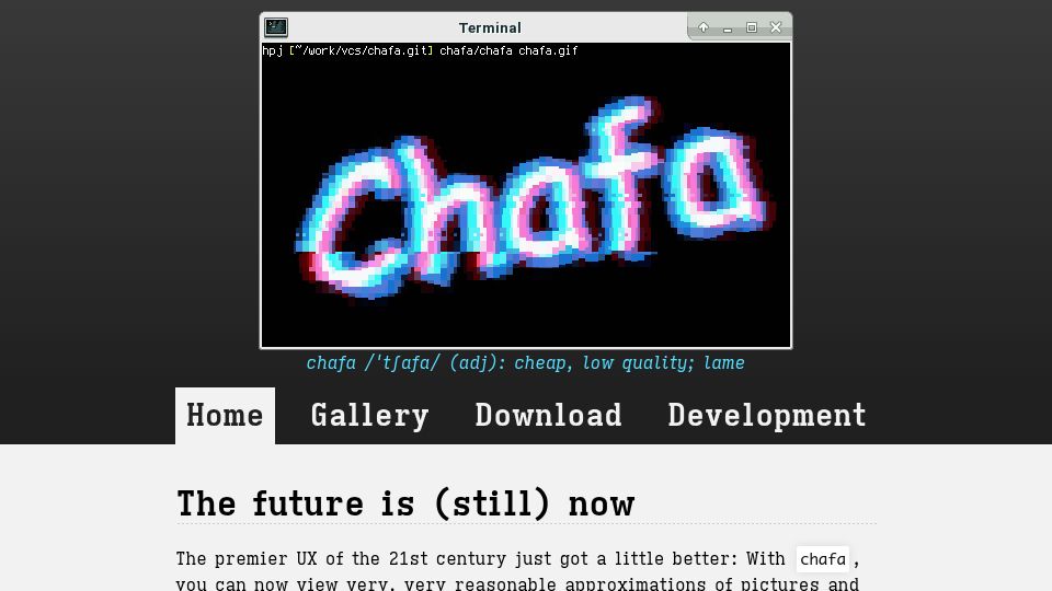 Screenshot of hpjansson.org: Chafa: Terminal Graphics for the 21st Century