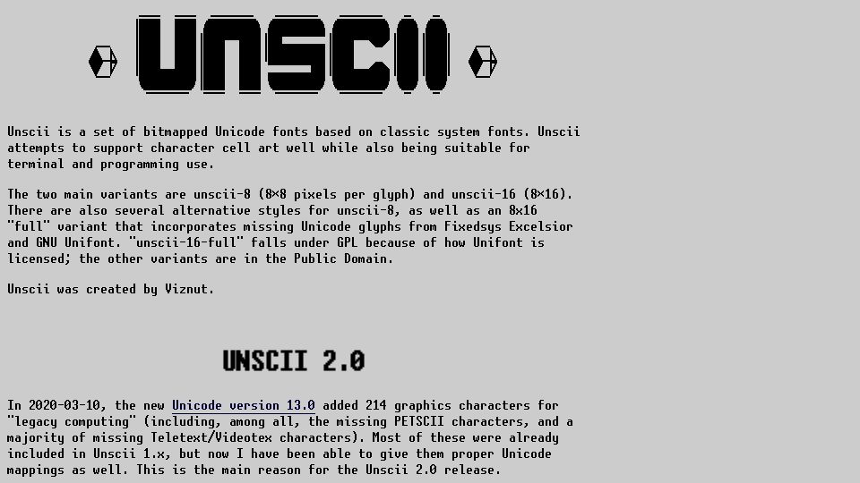 Screenshot of viznut.fi: Unscii