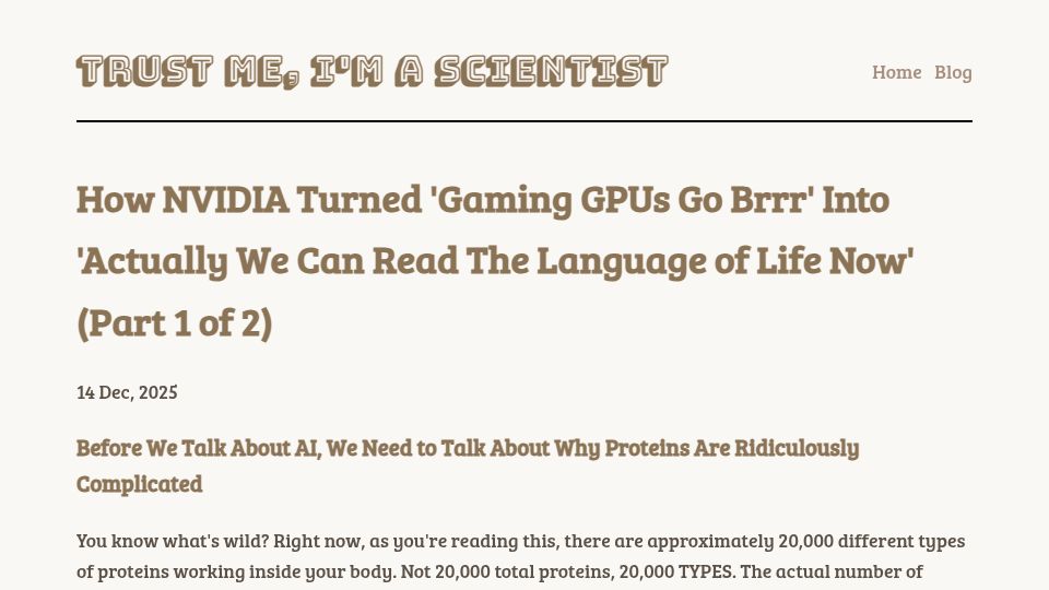 Screenshot of aval.bearblog.dev: Why proteins fold and how GPUs help us fold