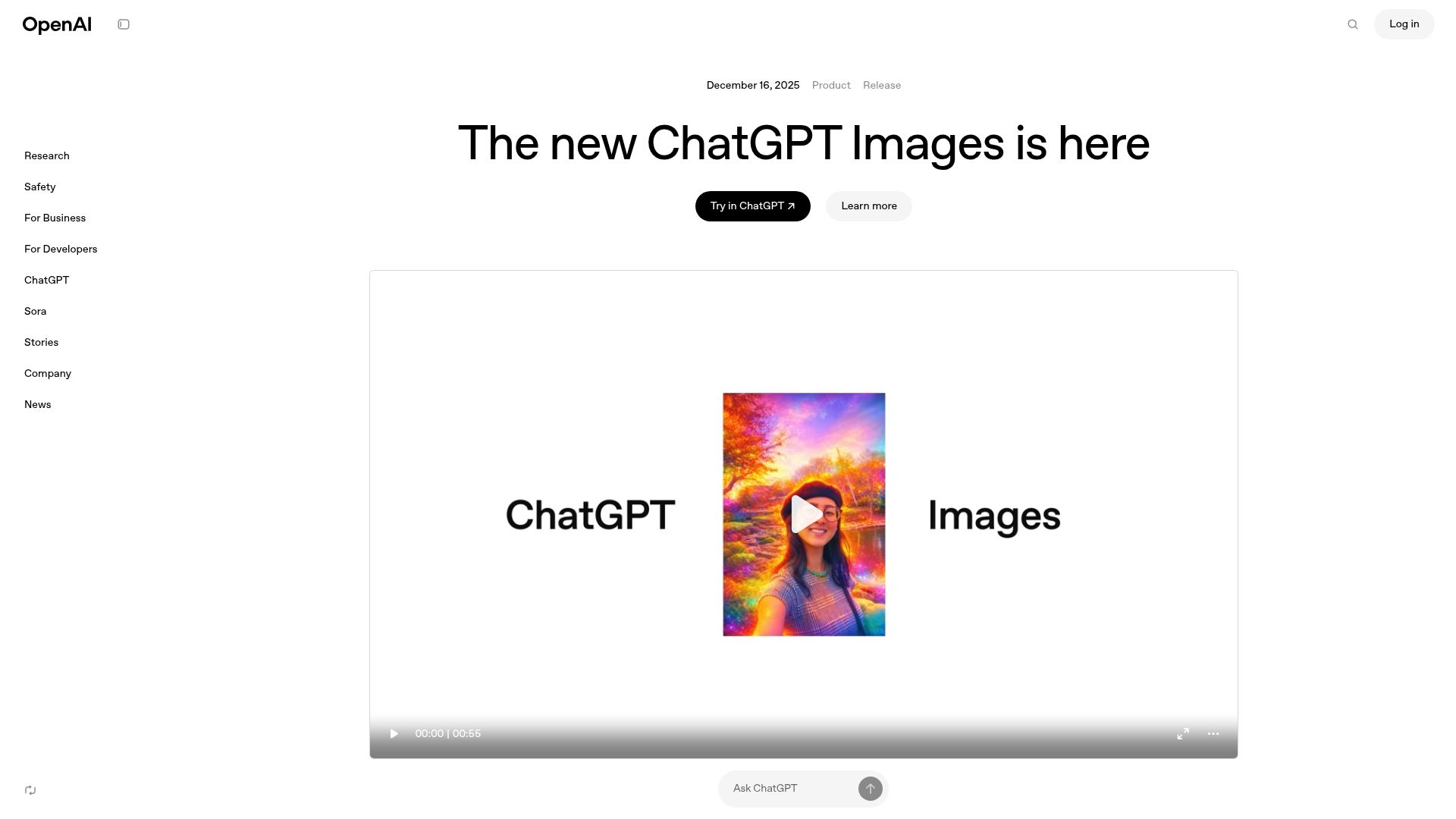 Screenshot of openai.com: GPT Image 1.5