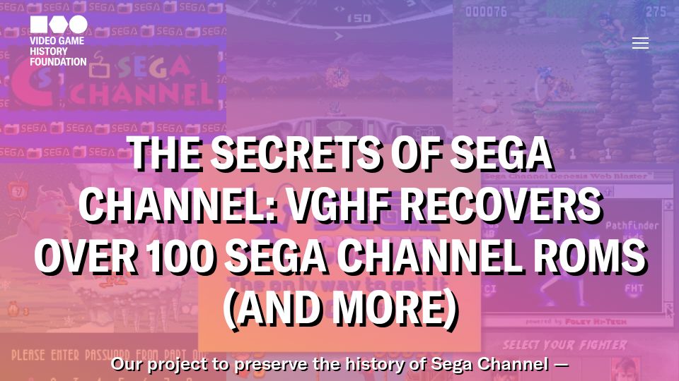 Screenshot of gamehistory.org: Sega Channel: VGHF Recovers over 100 Sega Channel ROMs (and More)