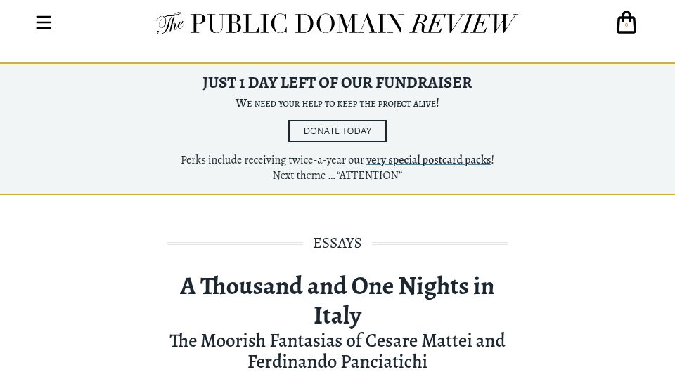 Screenshot of publicdomainreview.org: A Thousand and One Nights in Italy