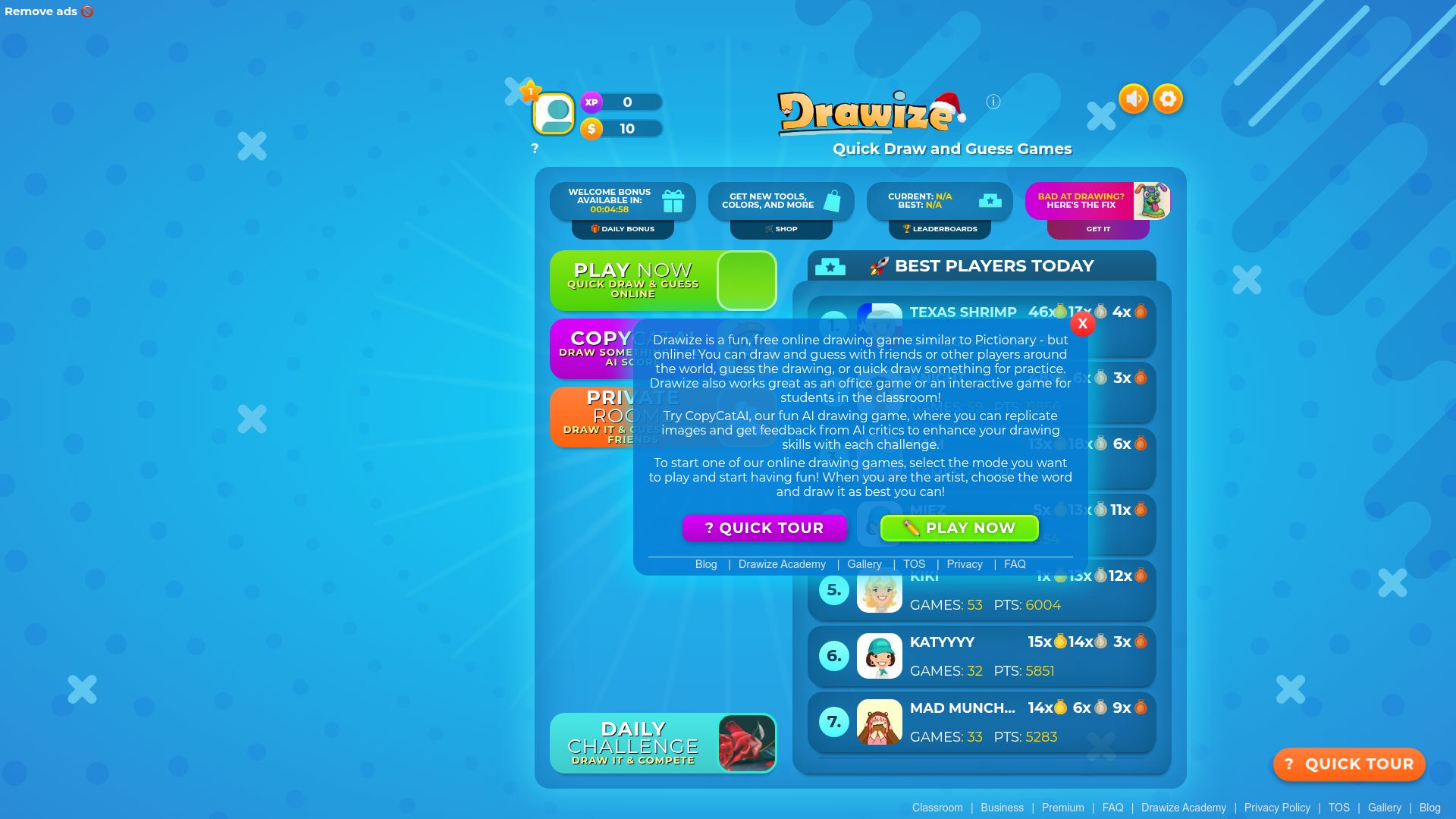 Screenshot of drawize.com: Show HN: My Tizen multiplayer drawing game flopped, but then hit 100M drawings